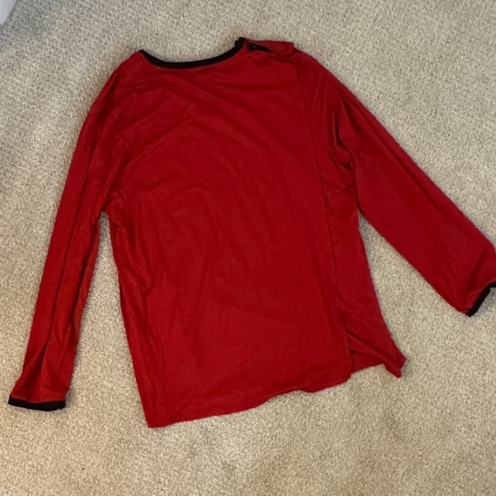 Silverts, Adaptive Clothing, Red with Black Shimmer Floral design Top SZ:L - Picture 3 of 7